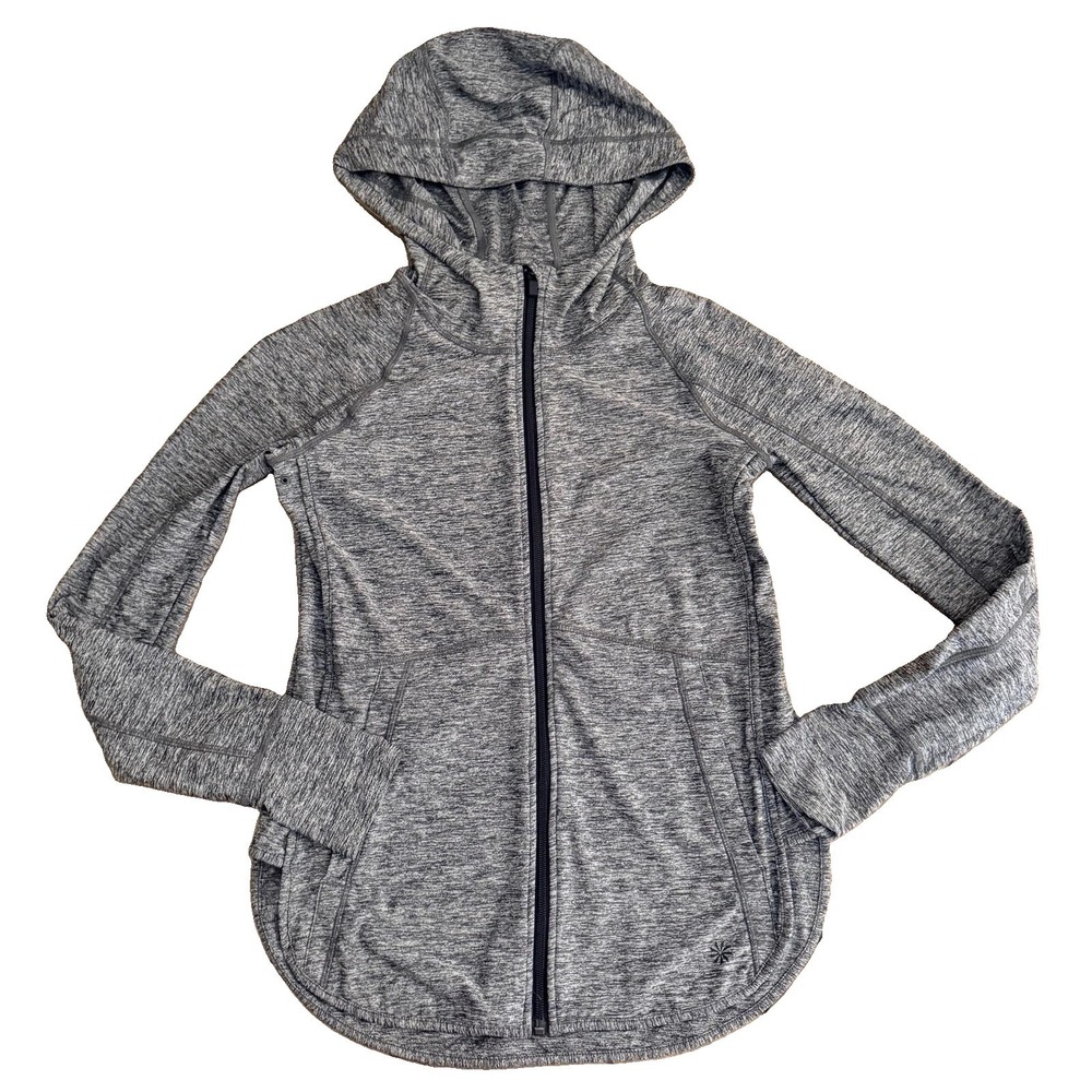 Athleta Jacket Womens XS Gray Hooded Full Zip Thumbholes Lightweight Running